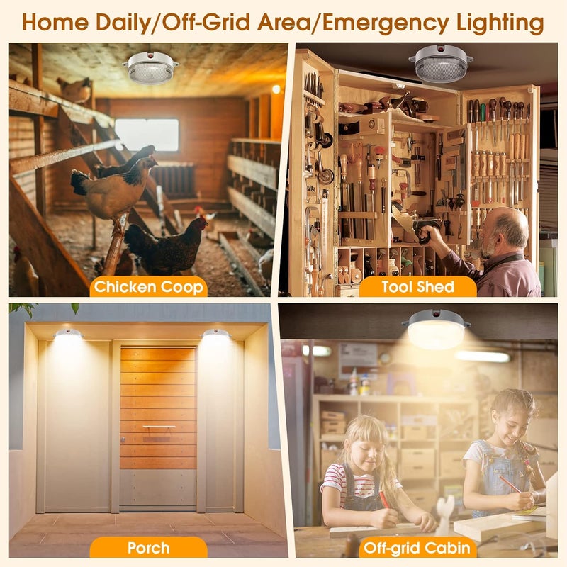 UPONUN Solar Ceiling Lights 2 Pack, Daytime & Night 3200K/4000K/6000K Dimmable Shed Lights with On/Off Switch & Remote, 120LED*2 Solar Lights Outdoor & Indoor for Home Barn Shop Carpot Chicken Coop - Image 4